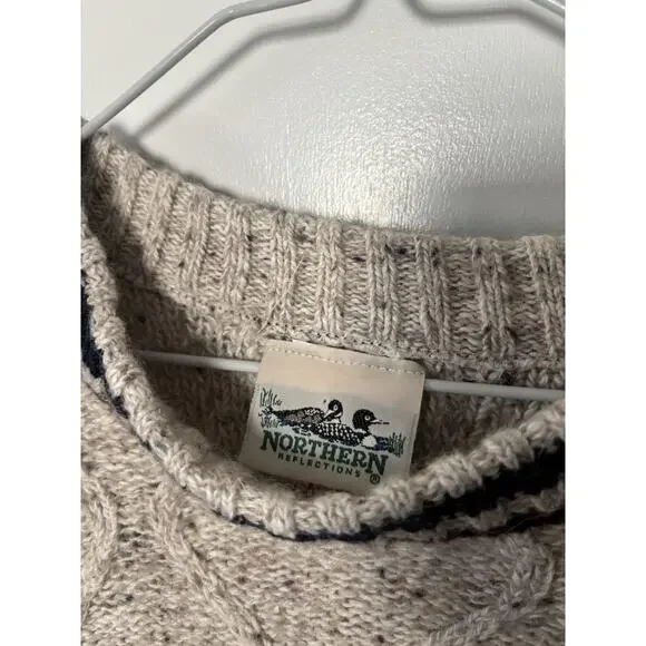 Northern Reflections Men’s Beige Wool Blend Knit Sweater Cozy Size M - Picture 3 of 7